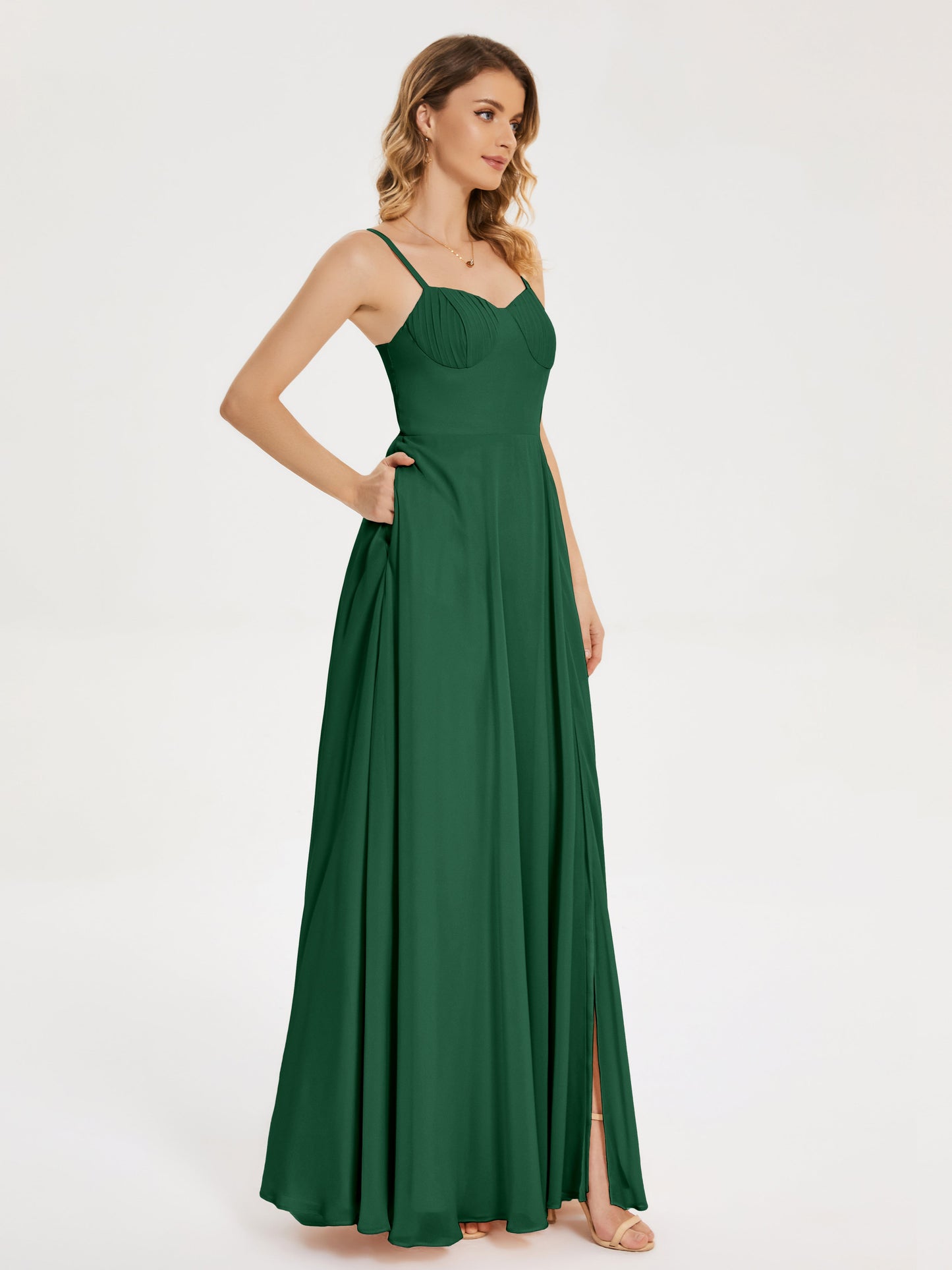 Ruth Spaghetti Straps A-line Bridesmaid Dress with Slit