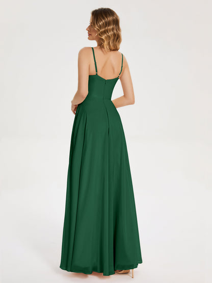 Ruth Spaghetti Straps A-line Bridesmaid Dress with Slit
