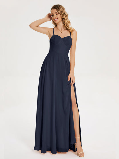 Ruth Spaghetti Straps A-line Bridesmaid Dress with Slit