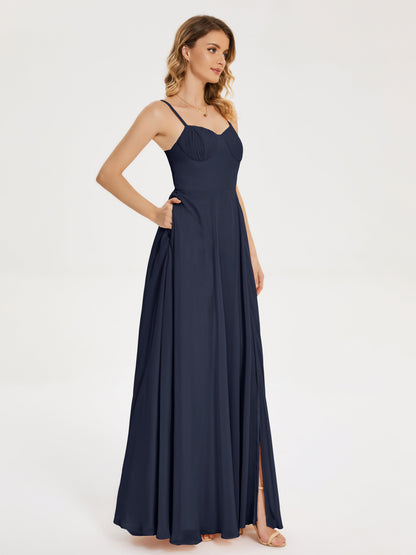 Ruth Spaghetti Straps A-line Bridesmaid Dress with Slit