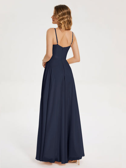 Ruth Spaghetti Straps A-line Bridesmaid Dress with Slit