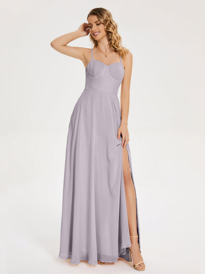 Ruth Spaghetti Straps A-line Bridesmaid Dress with Slit