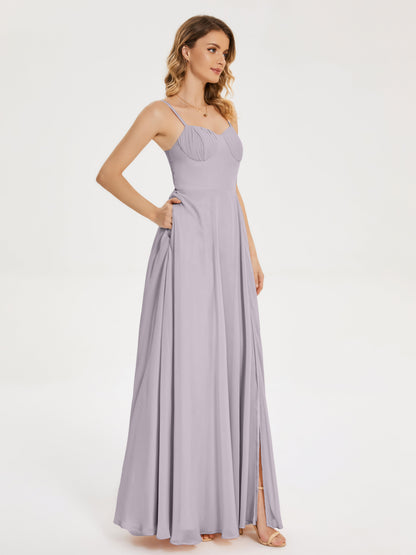Ruth Spaghetti Straps A-line Bridesmaid Dress with Slit