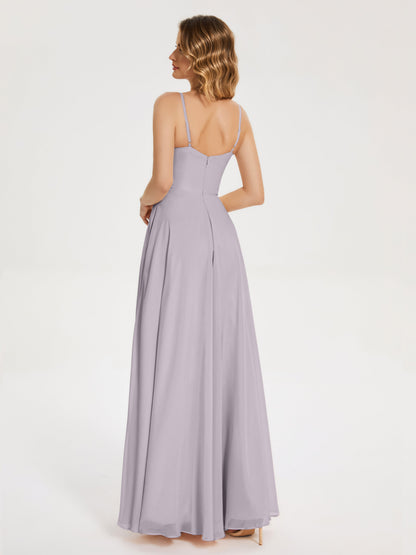 Ruth Spaghetti Straps A-line Bridesmaid Dress with Slit