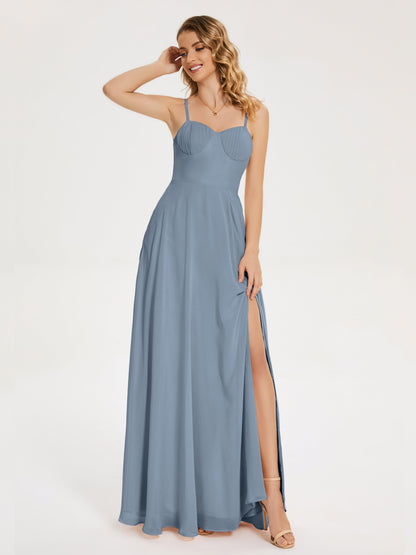 Ruth Spaghetti Straps A-line Bridesmaid Dress with Slit