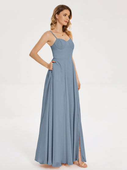 Ruth Spaghetti Straps A-line Bridesmaid Dress with Slit
