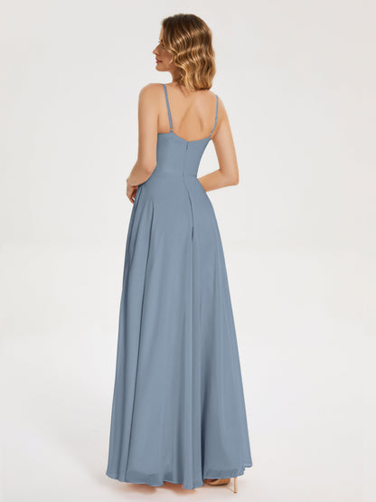 Ruth Spaghetti Straps A-line Bridesmaid Dress with Slit