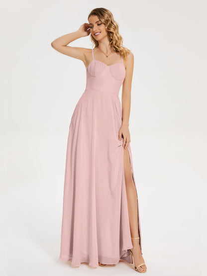 Ruth Spaghetti Straps A-line Bridesmaid Dress with Slit
