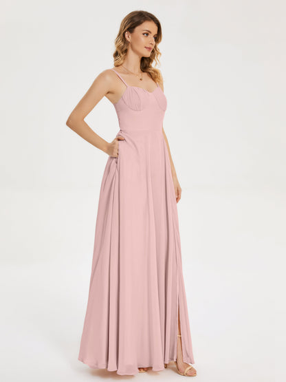 Ruth Spaghetti Straps A-line Bridesmaid Dress with Slit