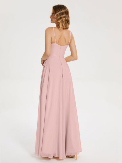 Ruth Spaghetti Straps A-line Bridesmaid Dress with Slit