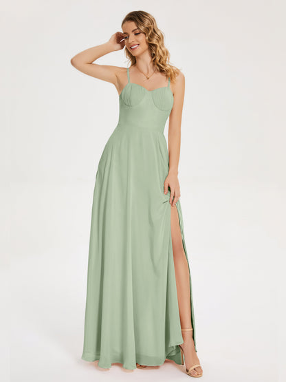 Ruth Spaghetti Straps A-line Bridesmaid Dress with Slit