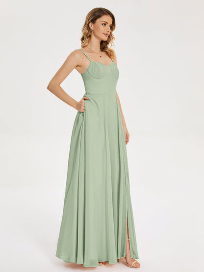 Ruth Spaghetti Straps A-line Bridesmaid Dress with Slit