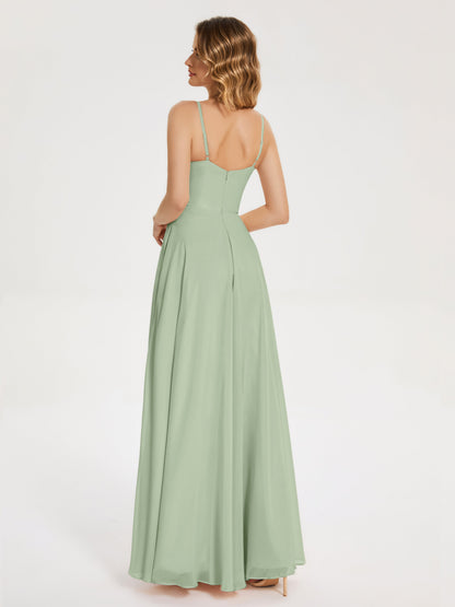 Ruth Spaghetti Straps A-line Bridesmaid Dress with Slit