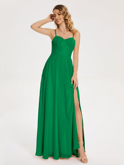 Ruth Spaghetti Straps A-line Bridesmaid Dress with Slit