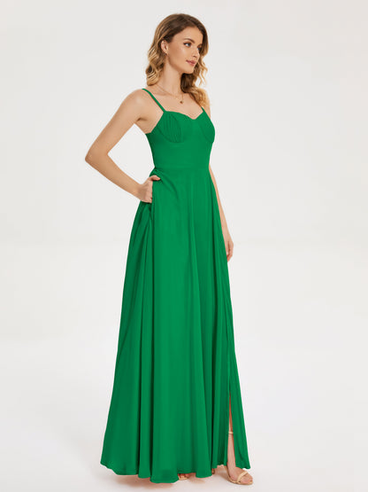 Ruth Spaghetti Straps A-line Bridesmaid Dress with Slit