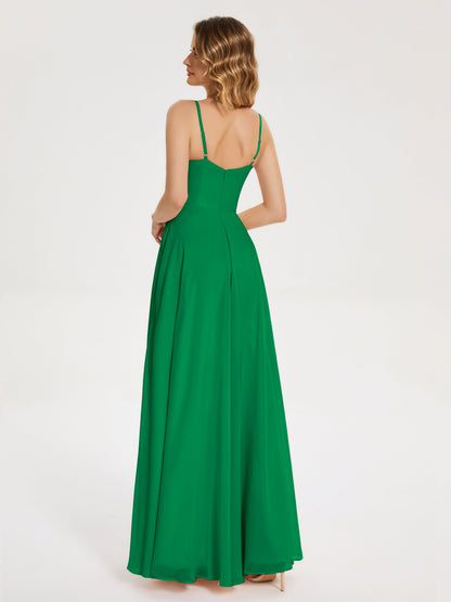 Ruth Spaghetti Straps A-line Bridesmaid Dress with Slit