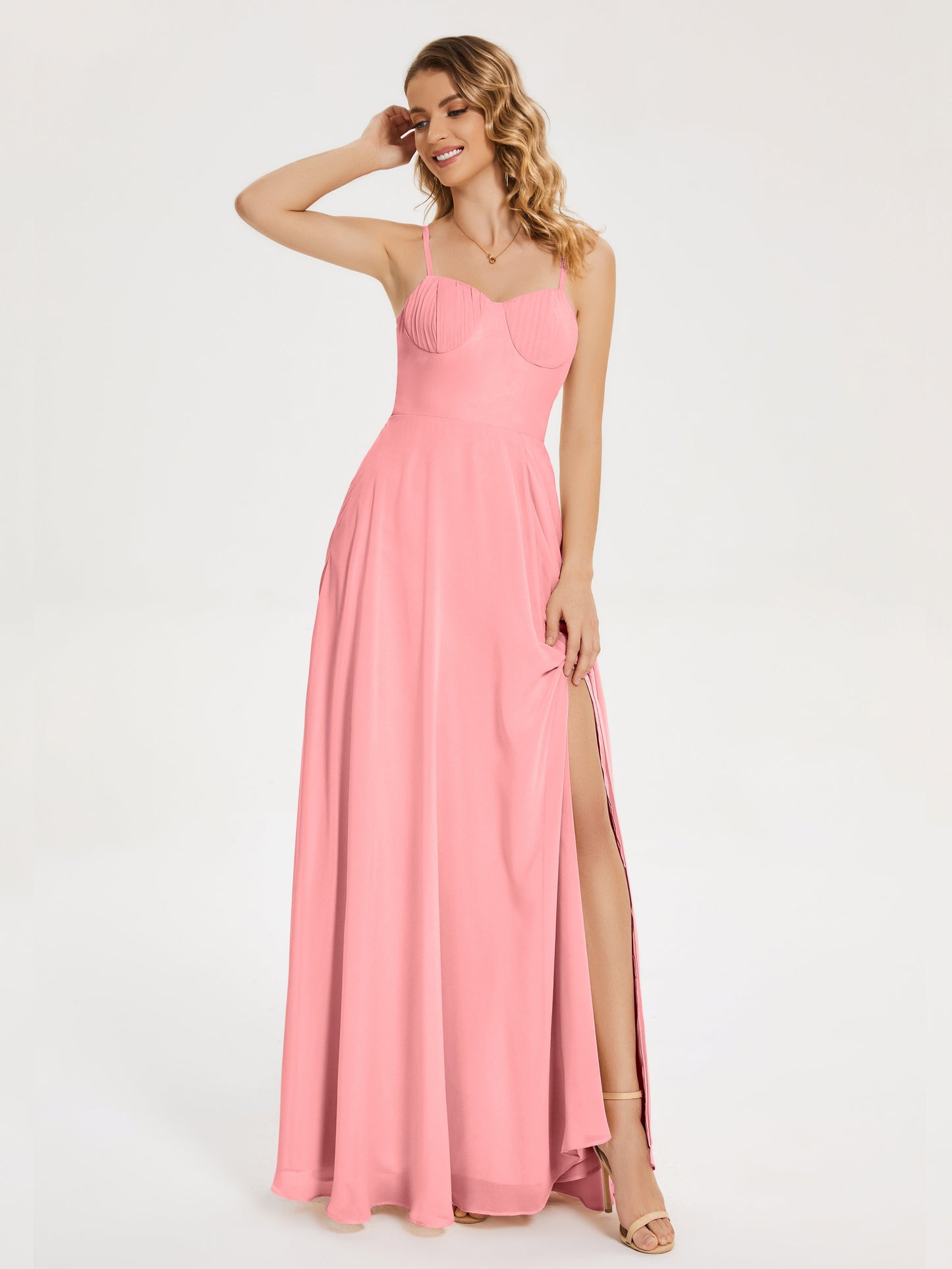 Ruth Spaghetti Straps A-line Bridesmaid Dress with Slit