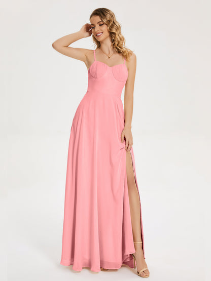 Ruth Spaghetti Straps A-line Bridesmaid Dress with Slit