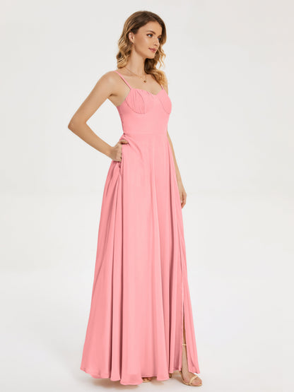 Ruth Spaghetti Straps A-line Bridesmaid Dress with Slit