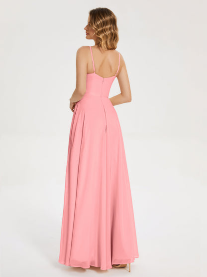 Ruth Spaghetti Straps A-line Bridesmaid Dress with Slit