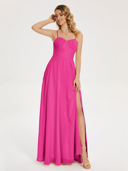 Ruth Spaghetti Straps A-line Bridesmaid Dress with Slit