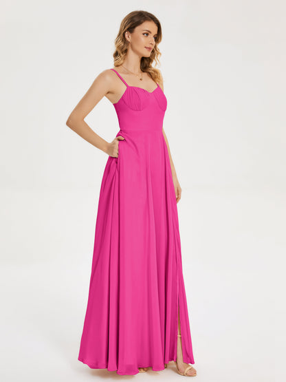 Ruth Spaghetti Straps A-line Bridesmaid Dress with Slit