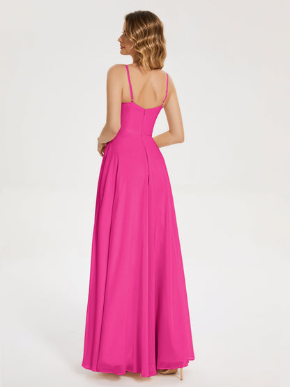 Ruth Spaghetti Straps A-line Bridesmaid Dress with Slit