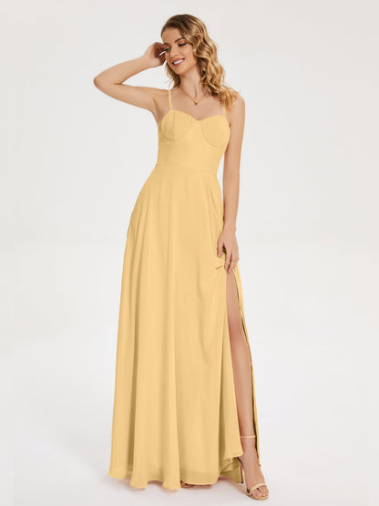 Ruth Spaghetti Straps A-line Bridesmaid Dress with Slit