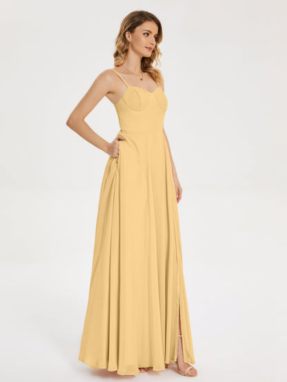 Ruth Spaghetti Straps A-line Bridesmaid Dress with Slit