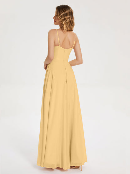 Ruth Spaghetti Straps A-line Bridesmaid Dress with Slit