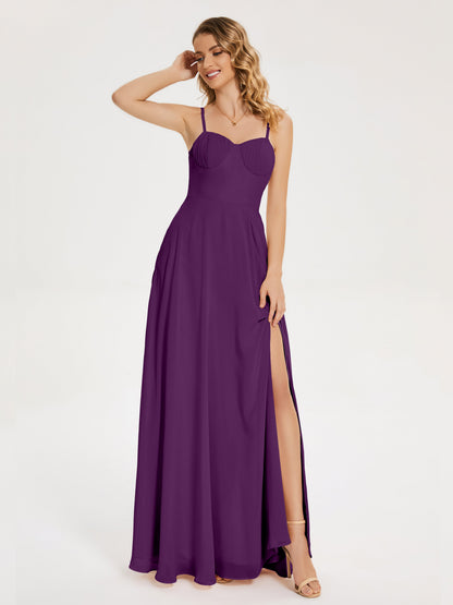 Ruth Spaghetti Straps A-line Bridesmaid Dress with Slit