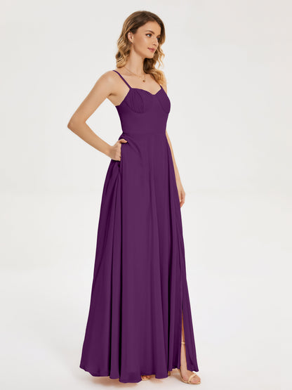 Ruth Spaghetti Straps A-line Bridesmaid Dress with Slit