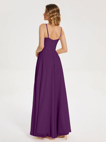 Ruth Spaghetti Straps A-line Bridesmaid Dress with Slit