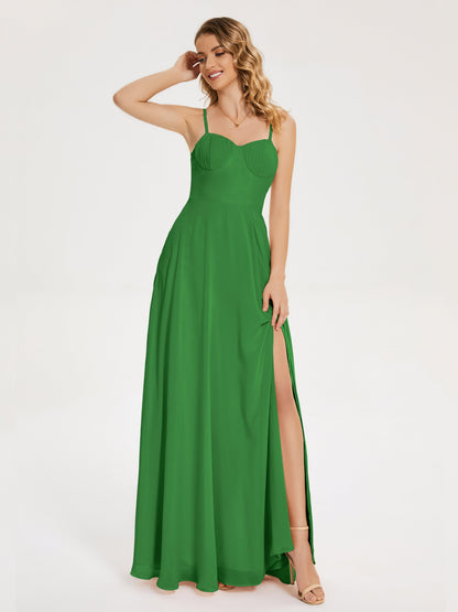 Ruth Spaghetti Straps A-line Bridesmaid Dress with Slit