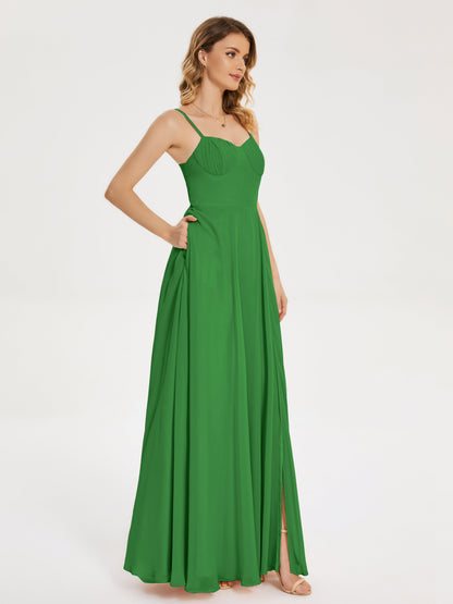 Ruth Spaghetti Straps A-line Bridesmaid Dress with Slit