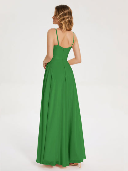 Ruth Spaghetti Straps A-line Bridesmaid Dress with Slit