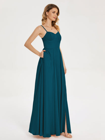Ruth Spaghetti Straps A-line Bridesmaid Dress with Slit