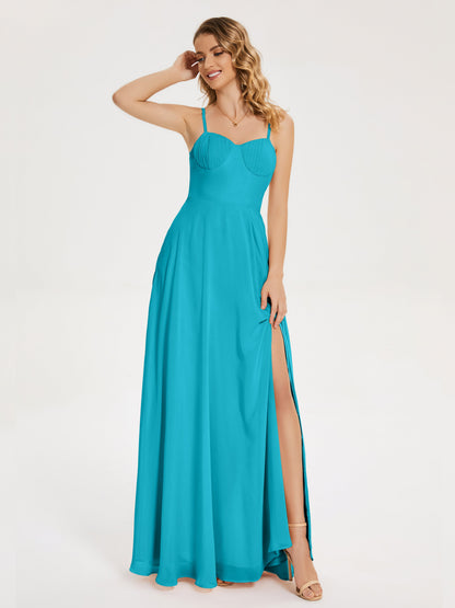 Ruth Spaghetti Straps A-line Bridesmaid Dress with Slit