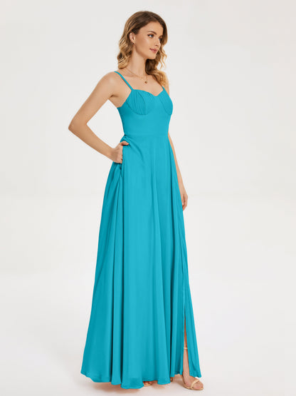 Ruth Spaghetti Straps A-line Bridesmaid Dress with Slit