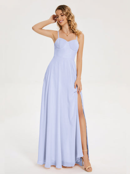 Ruth Spaghetti Straps A-line Bridesmaid Dress with Slit