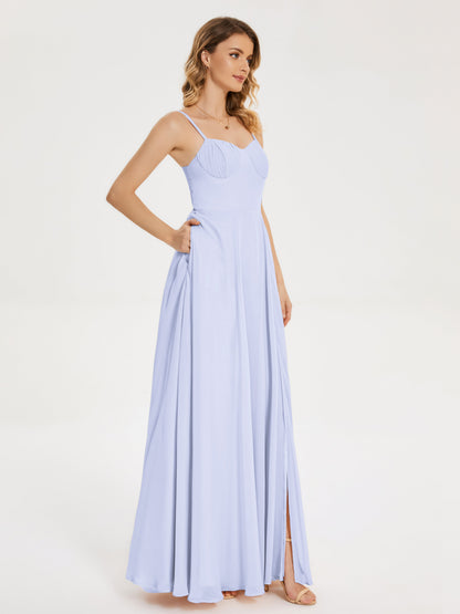 Ruth Spaghetti Straps A-line Bridesmaid Dress with Slit