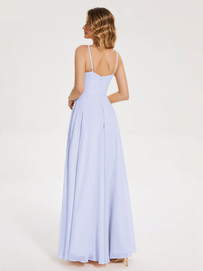 Ruth Spaghetti Straps A-line Bridesmaid Dress with Slit