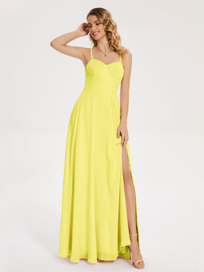 Ruth Spaghetti Straps A-line Bridesmaid Dress with Slit