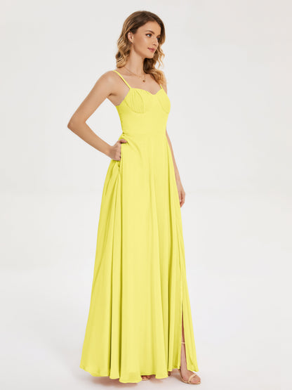 Ruth Spaghetti Straps A-line Bridesmaid Dress with Slit