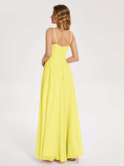 Ruth Spaghetti Straps A-line Bridesmaid Dress with Slit