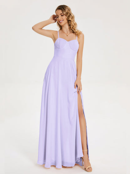 Ruth Spaghetti Straps A-line Bridesmaid Dress with Slit