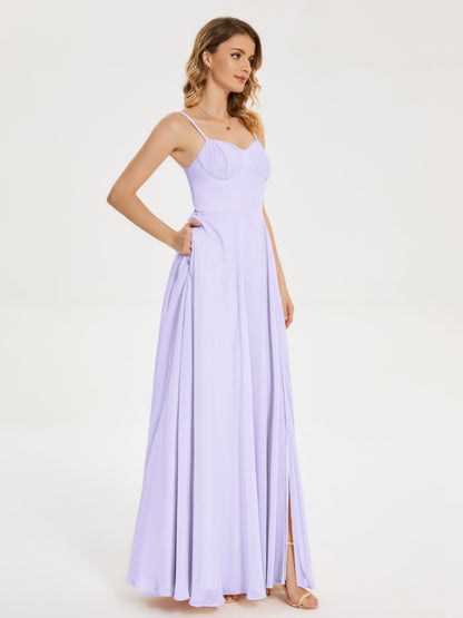 Ruth Spaghetti Straps A-line Bridesmaid Dress with Slit