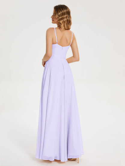 Ruth Spaghetti Straps A-line Bridesmaid Dress with Slit