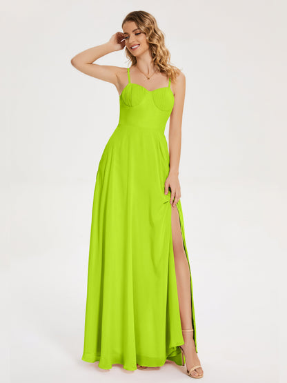 Ruth Spaghetti Straps A-line Bridesmaid Dress with Slit