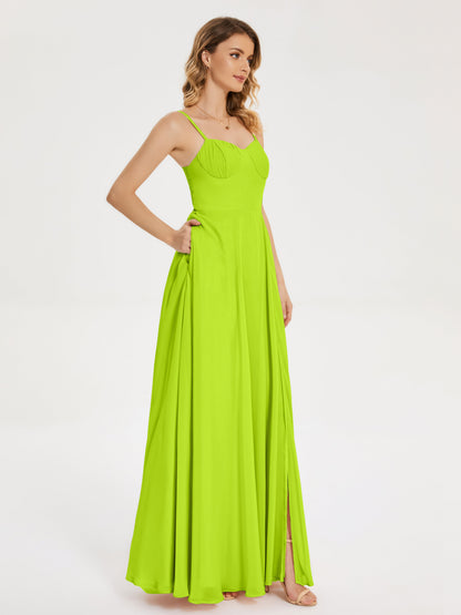 Ruth Spaghetti Straps A-line Bridesmaid Dress with Slit